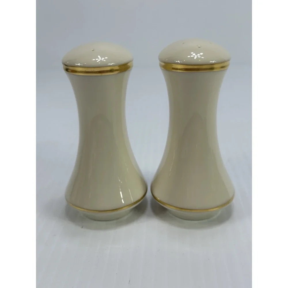 Vintage Lenox Eternal Salt & Pepper Made In USA 5822316‎ Gold Trim On Cream